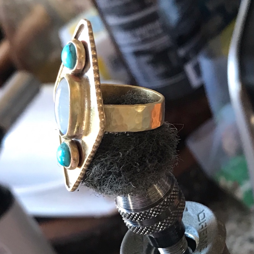 Turquoise & Moonstone Gypsy Queen Ring - Picture 2 of 5